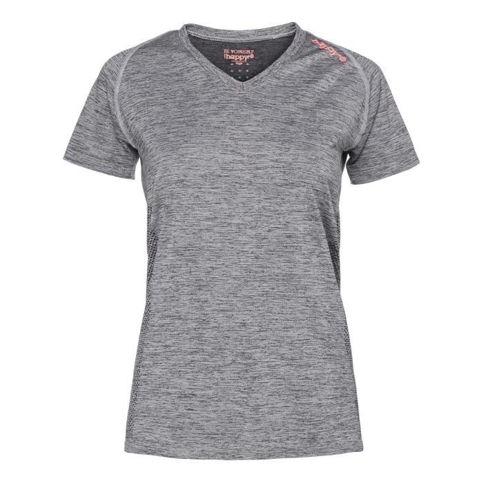 HAPPY & SO T-Shirt Seamless - Femme - Gris Chiné et Enjoy fluo