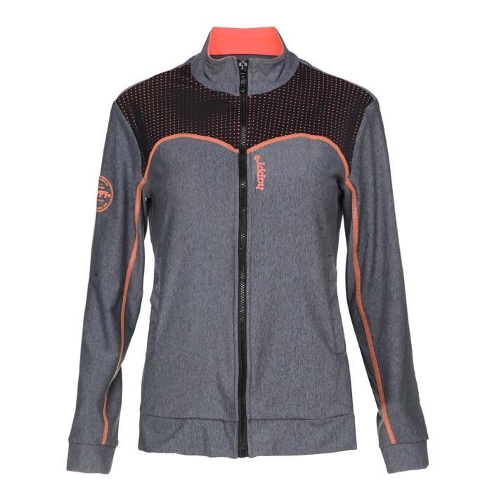 HAPPY & SO Veste Tech - Femme - Gris Chiné et Corail fluo
