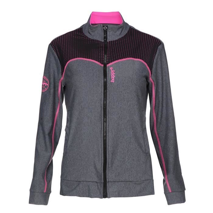 HAPPY & SO Veste Tech - Femme - Gris Anthracite et Rose fluo