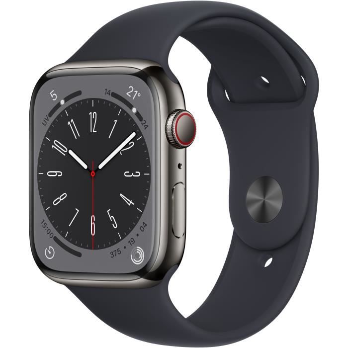 Apple Watch Series 8 GPS + Cellular - 45mm - Boîtier Graphite Stainless Steel - Bracelet Midnight Sport Band - Regular