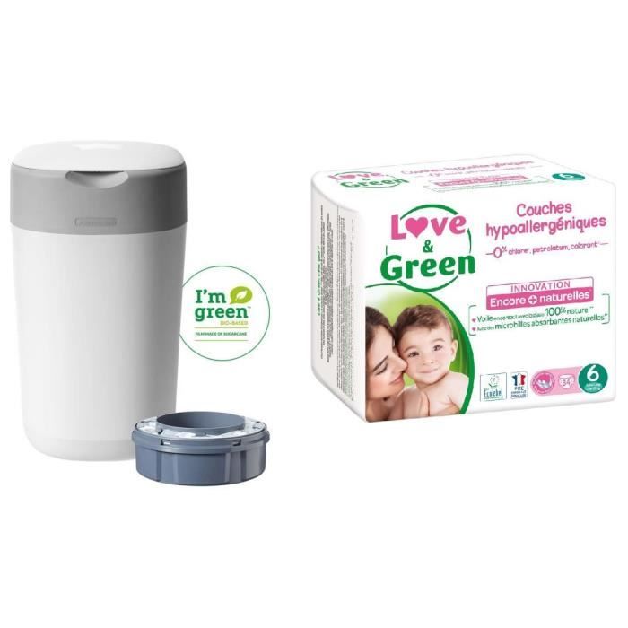 TOMMEE TIPPEE, LOVE & GREEN Lot poubelle à couches twist & click + Couches Taille 6 x34 (>16 kg)
