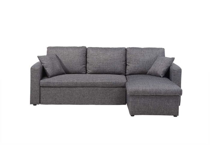 ASPEN Canapé d'angle réversible convertible 3 places + Coffre de rangement - Tissu gris chiné - Contemporain - L 223 x P 150 cm