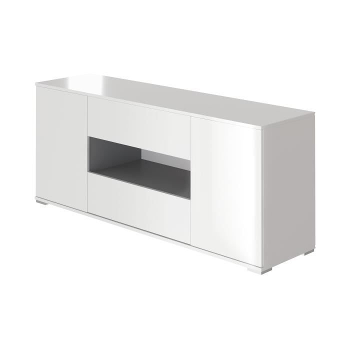 STAR Meuble TV haut contemporain blanc brillant et gris anthracite - L 160 cm