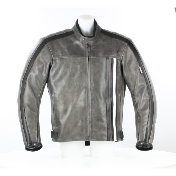 RIDER TEC Cuir Moto Rétro Gris-Blanc