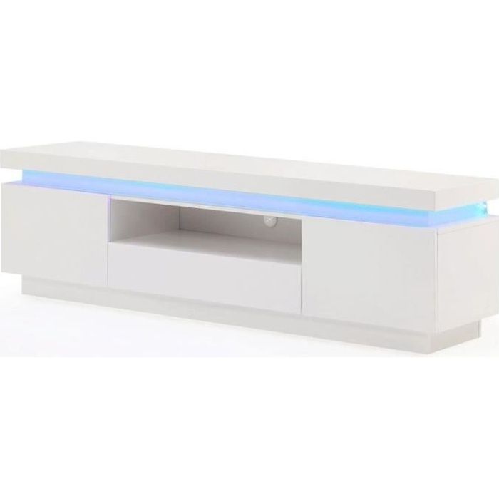 FLASH Meuble TV avec LED contemporain blanc laqué brillant - L 165 cm