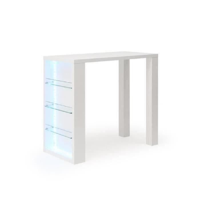 FLASH Table bar avec LED de 4 à 6 personnes style contemporain blanc laqué brillant - L 120 x l 60 cm