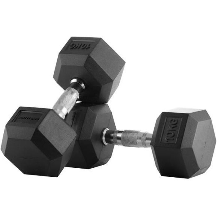 BODYTONE Lot de 2 Haltères Hexagonales - Mixte - Gomme - 10 Kg