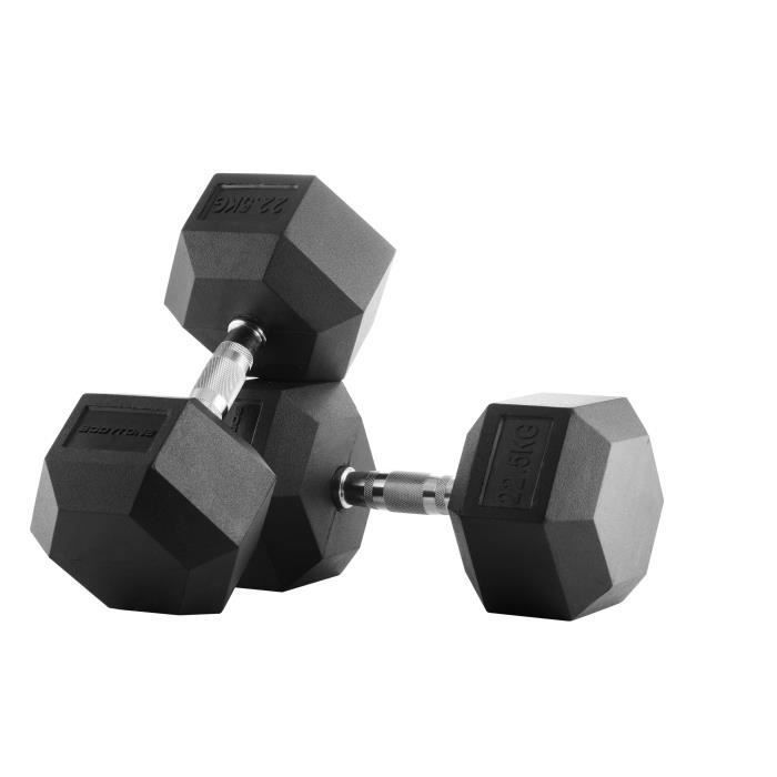 BODYTONE Lot de 2 Haltères Hexagonales - Mixte - Gomme - 22 Kg