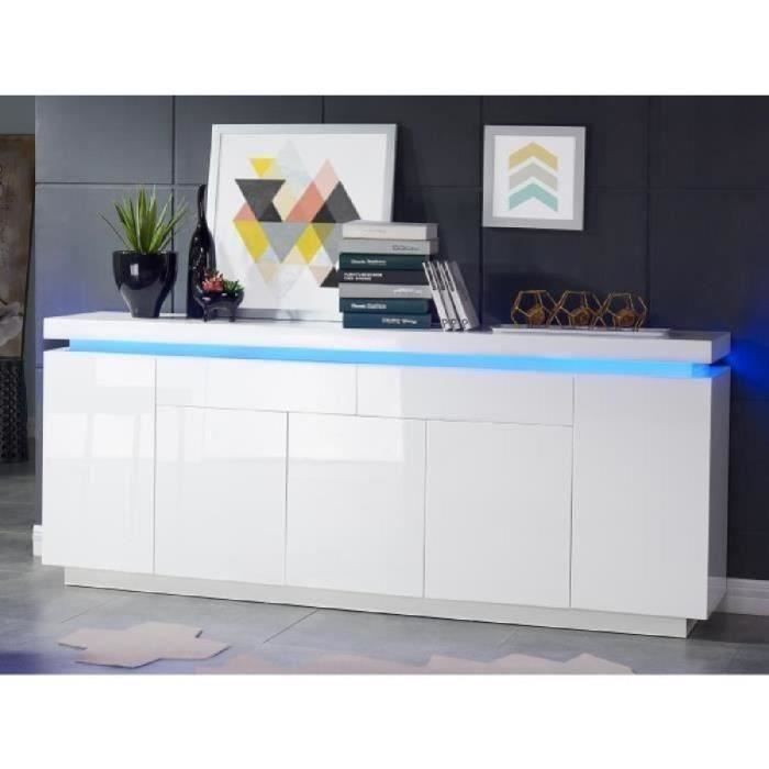 FLASH Buffet bas avec LED contemporain blanc laqué brillant - L 200 cm