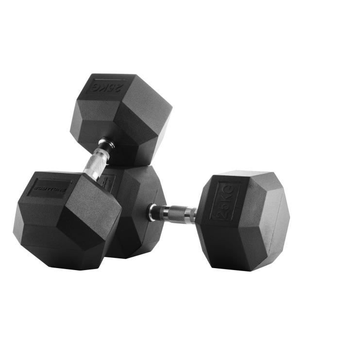 BODYTONE Lot de 2 Haltères Hexagonales - Mixte - Gomme - 25 Kg