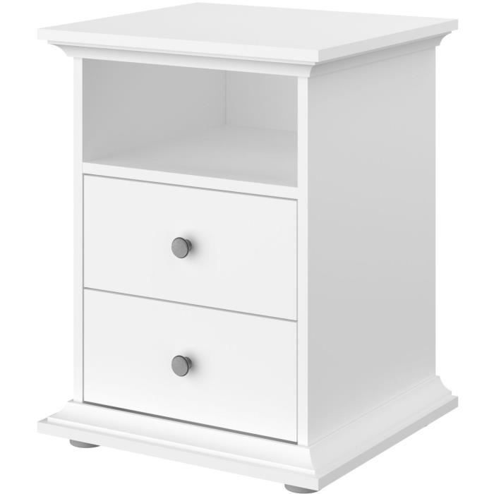 PARISOT Chevet 2 tiroirs Blanc - L 45 x P 41 x H 58 cm - MANON