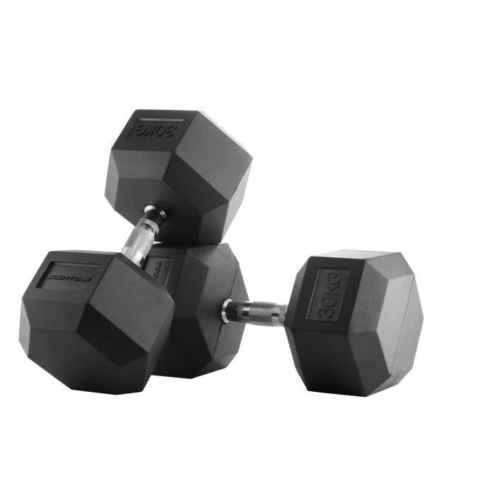 BODYTONE Lot de 2 Haltères Hexagonales - Mixte - Gomme - 30 Kg