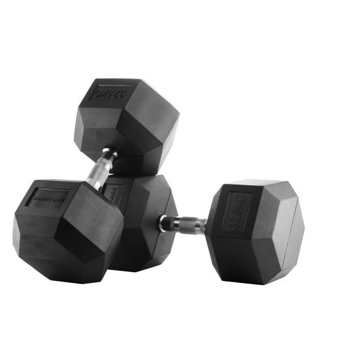 BODYTONE Lot de 2 Haltères Hexagonales - Mixte - Gomme - 32 Kg