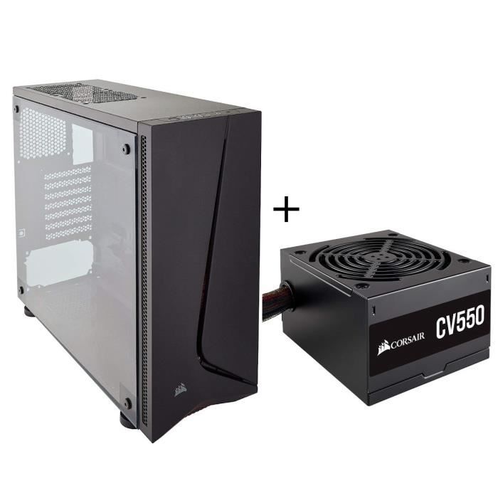 Pack Corsair Alimentation PC CV Series CV 550 550W + Boitier PC Carbide Spec 05 Moyen Tour Noir Fenêtre Plexiglass