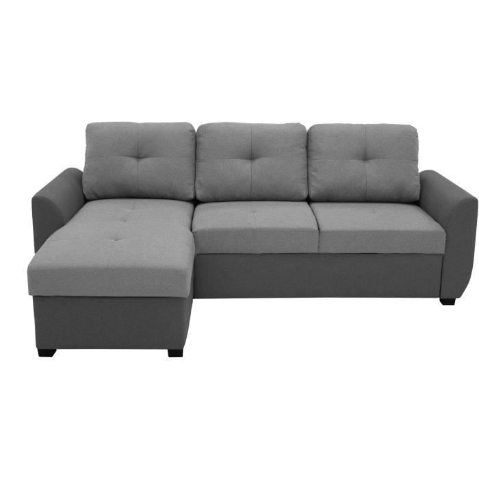 Canapé d'angle convertible réversible + coffre - Tissu Anthracite et gris - L 223 x H 88 x P 148 cm - FOLK