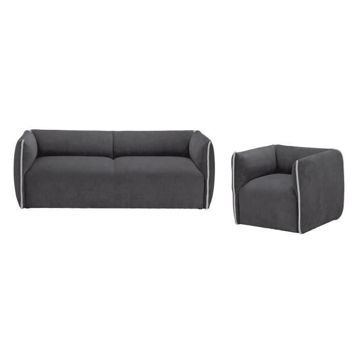 MOTIVHOME - Canapé 3 places + Fauteuil CLIO - Tissu anthracite et gris