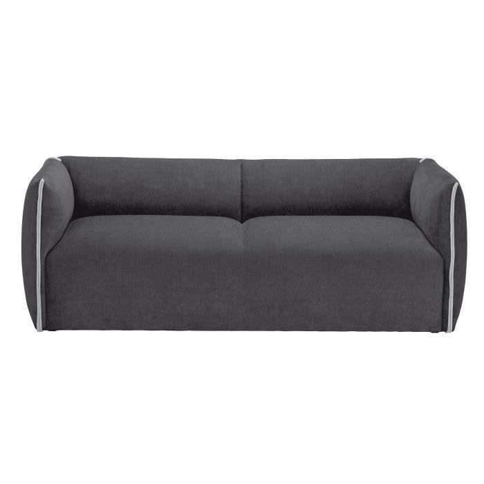 MOTIVHOME - Canapé fixe 3 places CLIO - Tissu anthracite et gris - L 195 x P 80 x H 70 cm