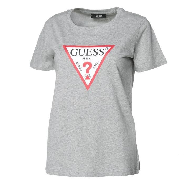 GUESS T-Shirt SSCN Basic Triangle Gris Femme
