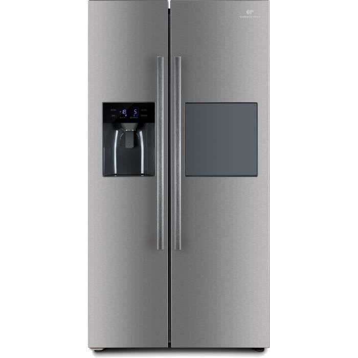 CONTINENTAL EDISON CERA492DHIX Réfrigérateur américain 490L - Distributeur de glaçons et d'eau - Home Bar - A+ - 43 dB - INOX