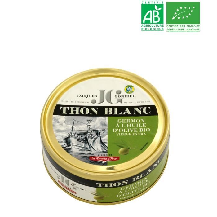 Tranche entière de thon blanc Germon à l'huile d'Olive BIO JG - 160 G