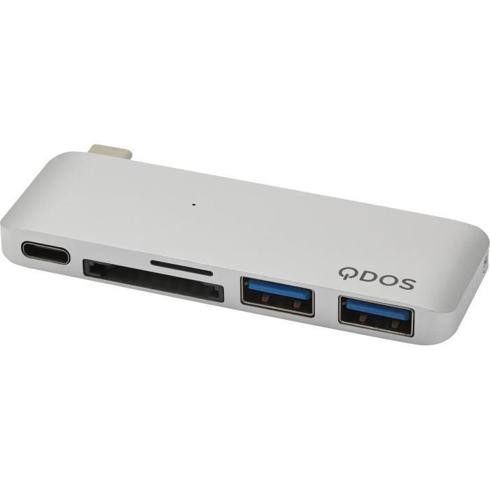 QDOS PowerLink Mini Hub USB-C 5-en1 - Argent
