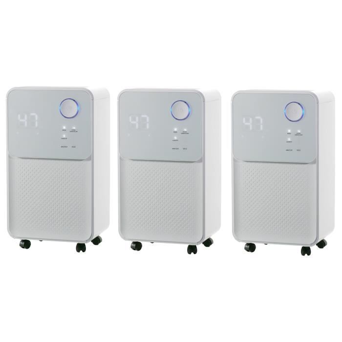 OCEANIC Pack de 3 Déshumidificateurs d'air électrique - Extraction 12 litres/jour - Séchage du linge - Drainage continu