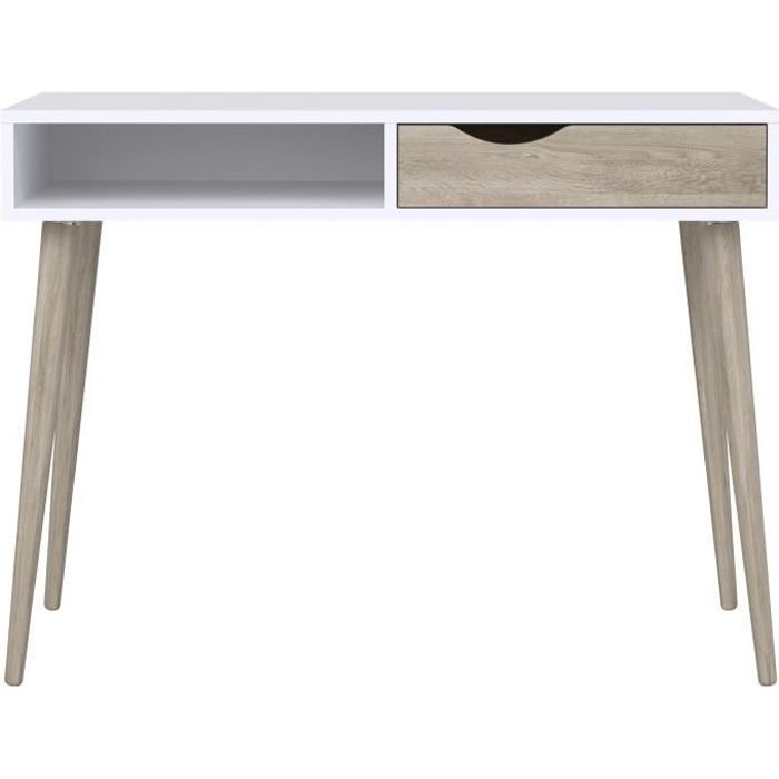 FINLANDEK Bureau TUTKI scandinave blanc mat et décor chêne clair - L 100 cm