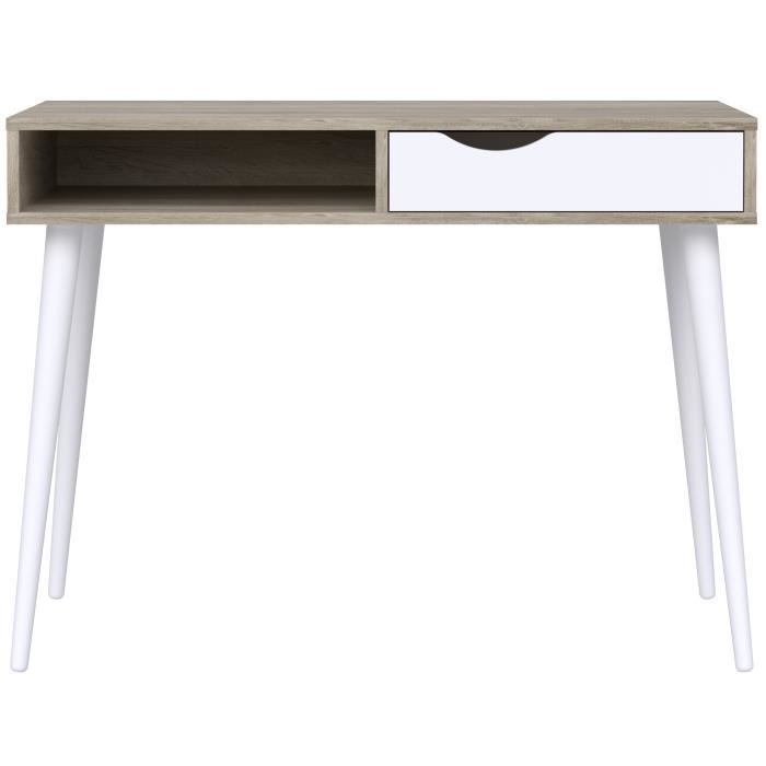 FINLANDEK Bureau TUTKI scandinave décor chêne clair et blanc mat - L 100 cm