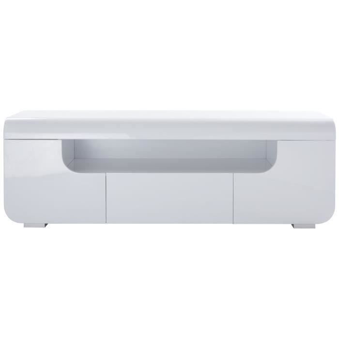 MIAMI Meuble TV avec LED contemporain laqué blanc brillant - L 150 cm