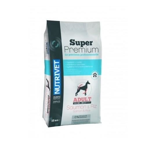 SUPER PREMIUM Croquettes chien 32/18 saumon et riz 0% blé - 15 kg