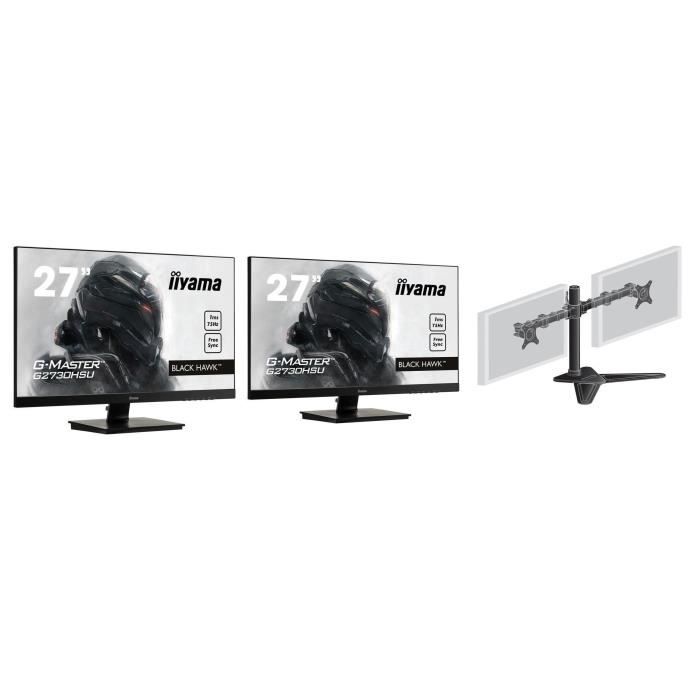 IIYAMA Pack de 2 Ecrans G-Master G2730-B3 - 27'' FHD - Dalle TN - 1ms - 75hz Freesync + Pied de fixation double moniteurs DS1002D-B1
