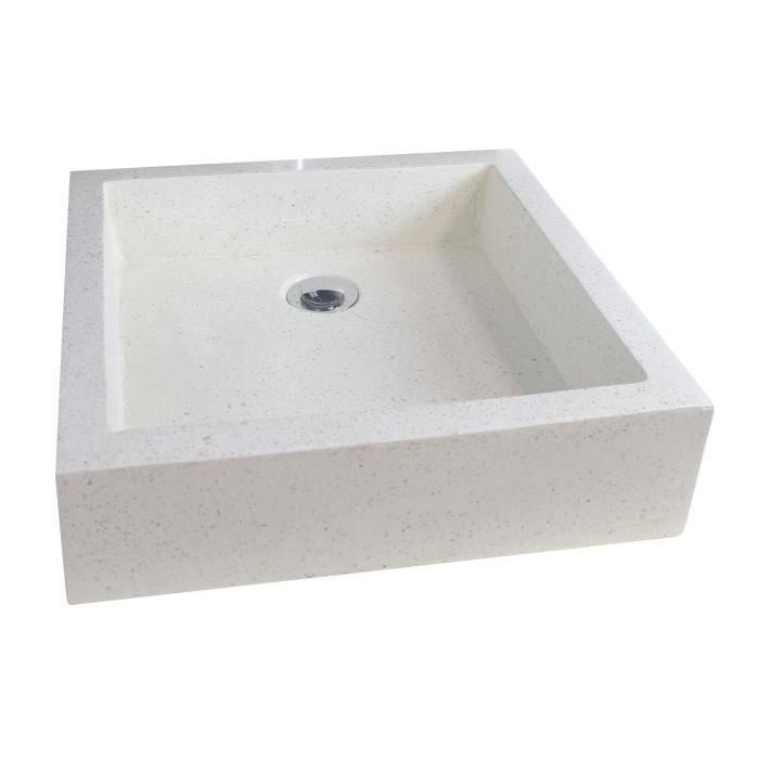Vasque en terrazzo Timbre 40x40cm ton pierre