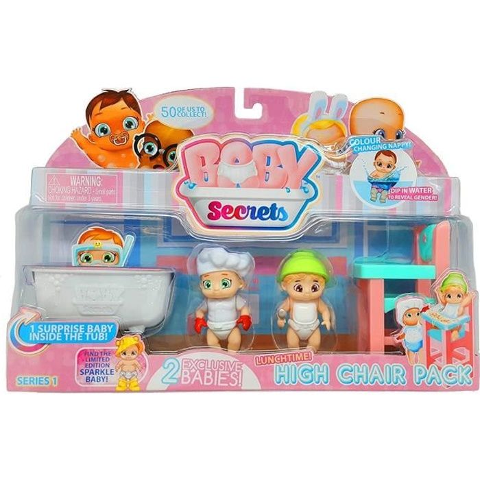BABY SECRETS Pack 3 Baby Secrets + Accessoires - High Chair Pack - Mini Figurines à collectionner