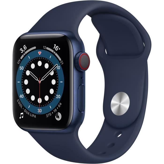 Apple Watch Series 6 GPS + Cellular, 40mm Boîtier en Aluminium Bleu avec Bracelet Sport Bleu Intense