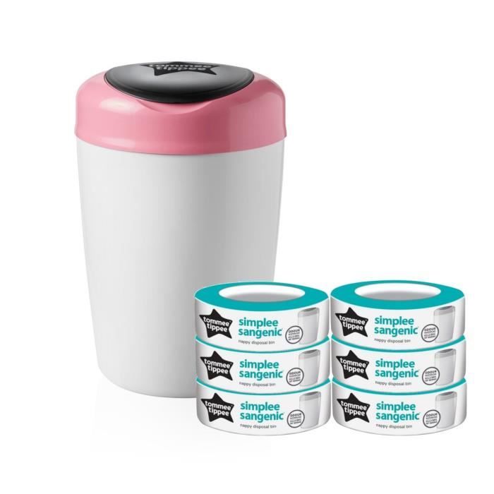 TOMMEE TIPPEE Starter Pack Sangenic SIMPLEE - 1 bac ROSE + 7 recharges