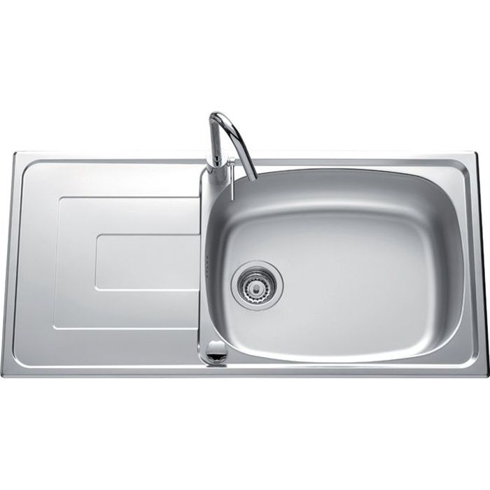 EWI Evier cuisine à encastrer 1 grand bac + 1 égouttoir Saphir - Inox - 100 x 50 x 20 cm