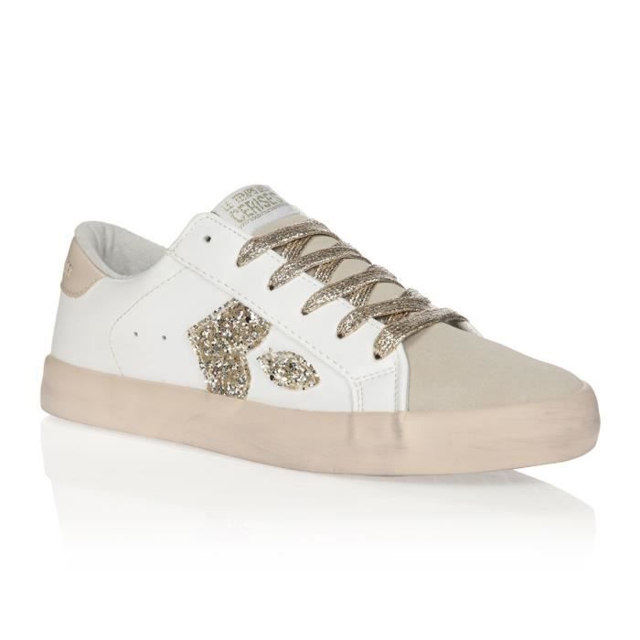 LE TEMPS DES CERISES Baskets Austin Blanc/Or Femme