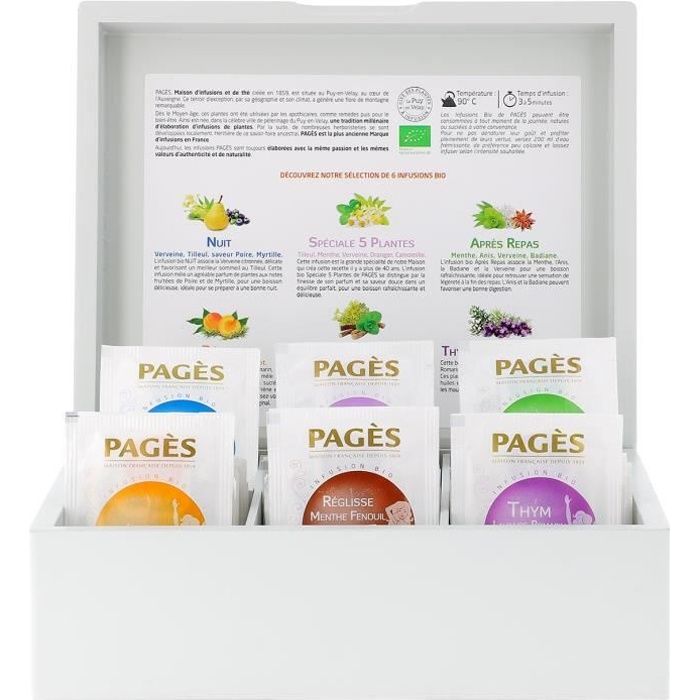 PAGES - Coffret Bois Infusions Bio - 60 sachets