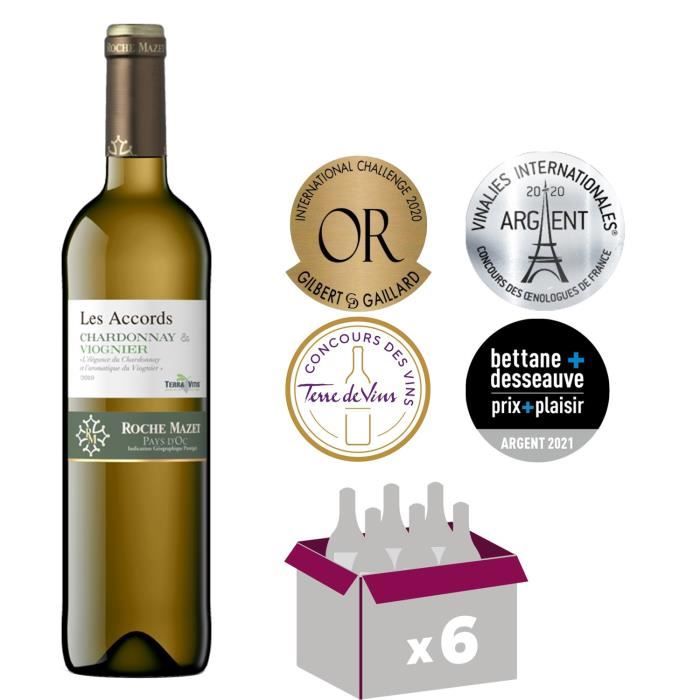 Les Accords de Roche Mazet Chardonnay & Viognier 2020 Pays d’Oc - Vin blanc de Languedoc x6