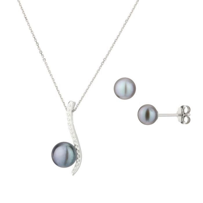 NACRE DE PERLE Parure Argent 925° Oxydes de Zirconium Perle d'Eau Douce Femme