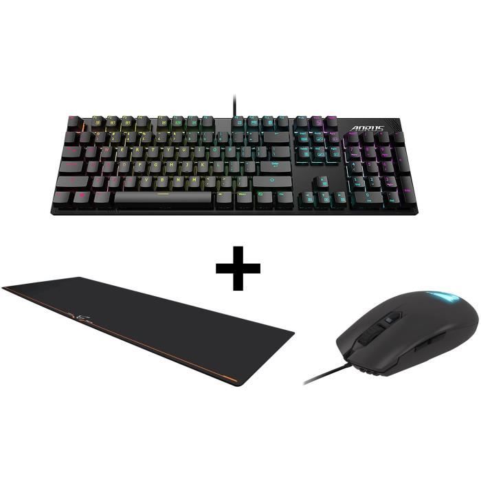 Pack GIGABYTE : Souris AORUS GM-AORUS M2 + Clavier AORUS K1 - AZERTY + Tapis de Souris AORUS GP-AMP900