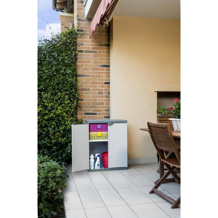 TOOD Armoire de rangement basse en résine 1 tablette - Hauteur 85 cm Largeur 68 cm - Gris clair