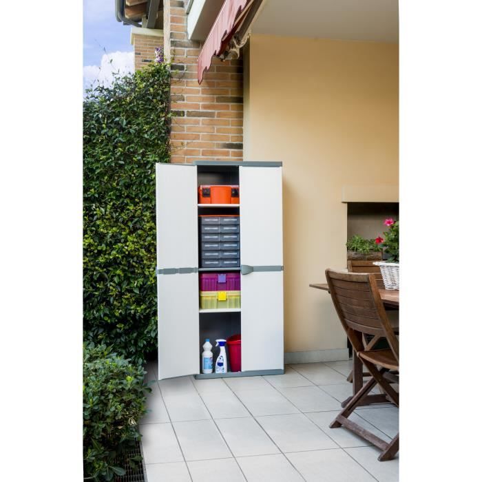 TOOD Armoire de rangement haute en résine 3 tablettes - Hauteur 168 cm - Largeur 68 cm - Gris clair