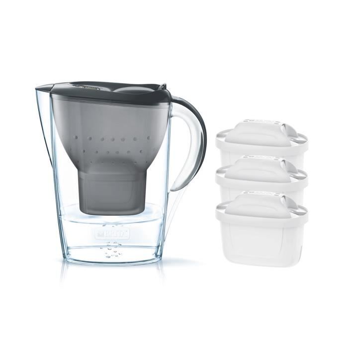 Pack BRITA Carafe filtrante MARELLA Gris + 3 Cartouches de rechange