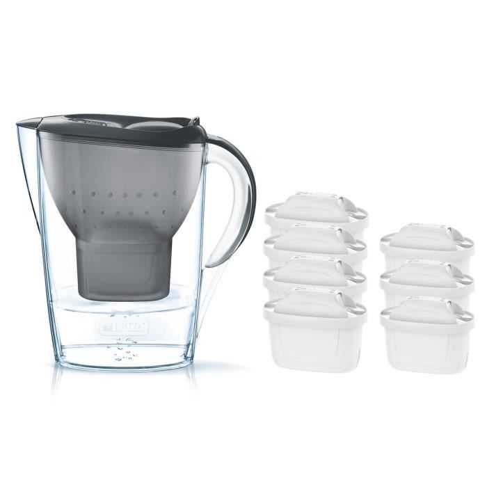 Pack BRITA Carafe filtrante MARELLA Gris + 7 Cartouches de rechange