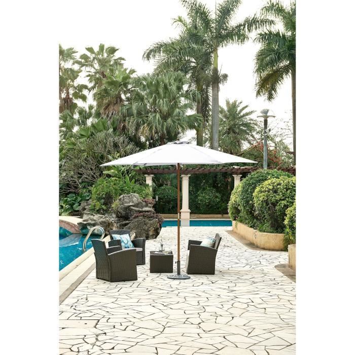 Parasol droit diamètre 3m - Mât bois rond et polyester 160g/m² - Blanc