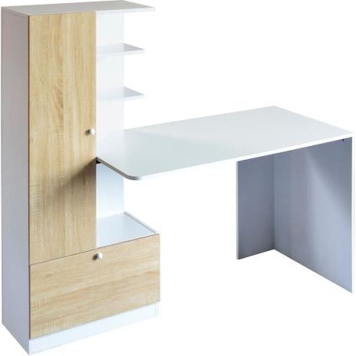 Bureau avec étagères - Blanc - L 160 x P 60 x H 135 cm - ACADEMY