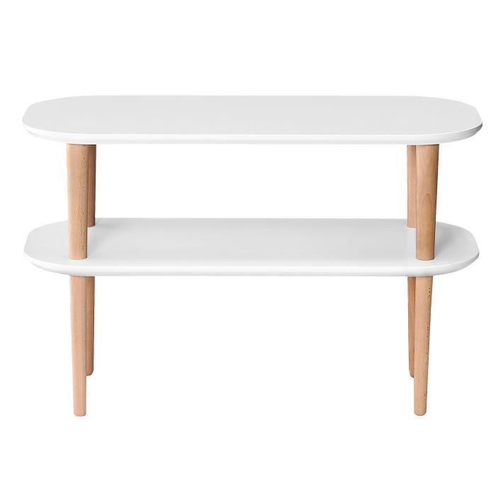 FINLANDEK Meuble TV INKERI scandinave en MDF blanc laqué mat + pieds bois massif - L 80 cm
