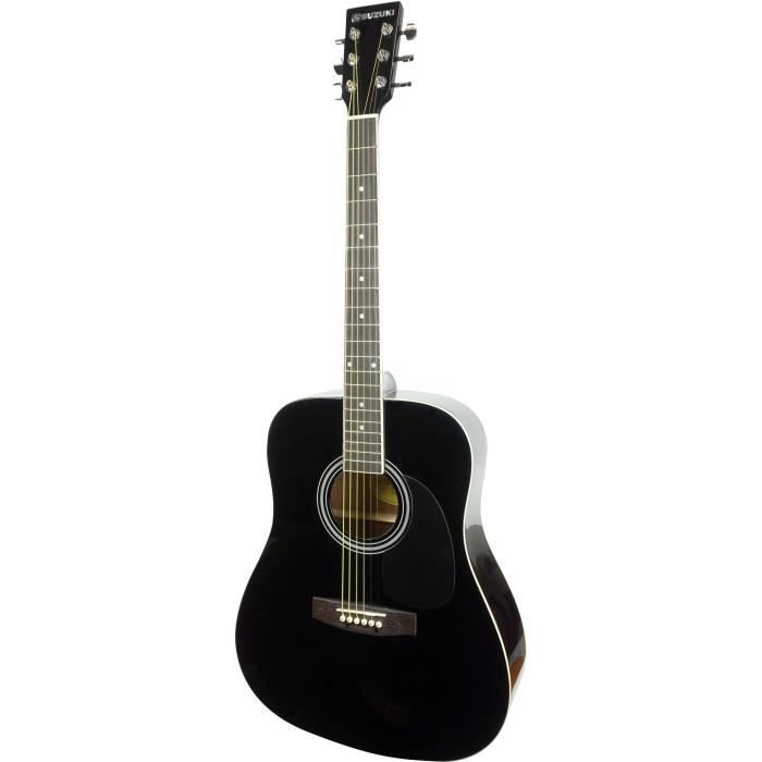 SUZUKI Guitare folk noire avec housse de protection