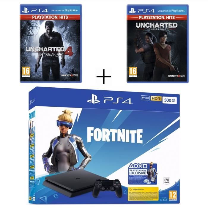 Pack PlayStation : PS4 Slim 500 Go Noire + Uncharted 4: A Thief's End PS Hits + Uncharted : The Lost Legacy PS Hits